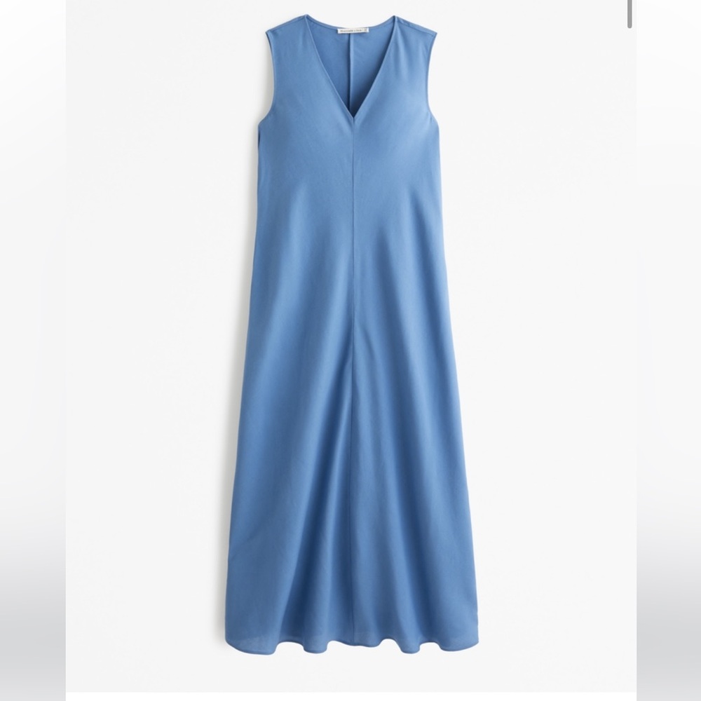 Linen blend v-neck column midi dress